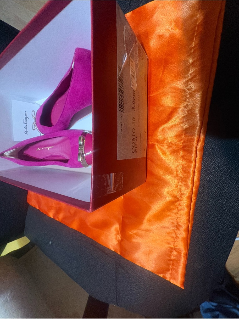 Salvatore Ferragamo Fuchsia Suede Ballet Flats with Gold Accent